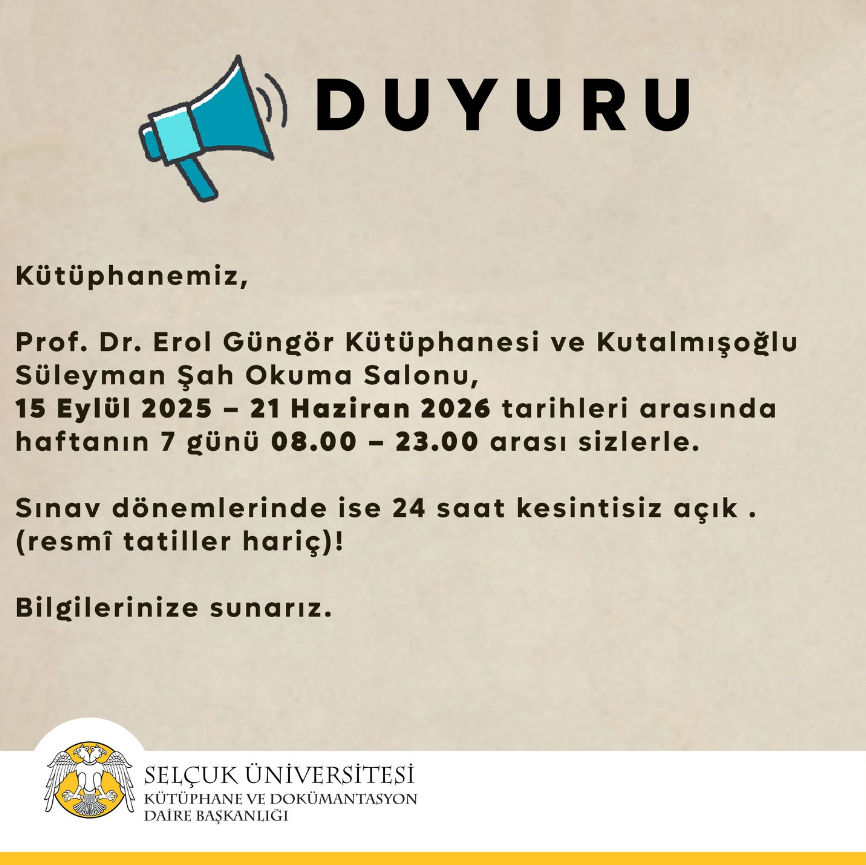 Kütüphanemiz Mesai Saatleri Hk Duyuru